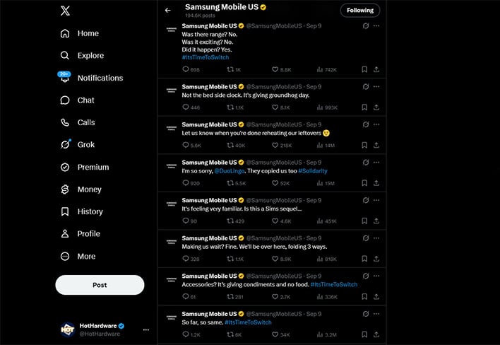Samsung throwing shade at Apple's iPhone Duo on X
