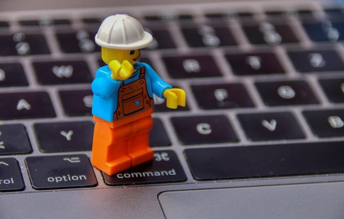 Lego character on a keyboard.