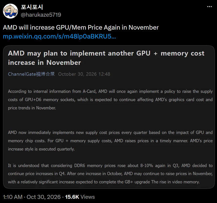 radeon price hike tweet